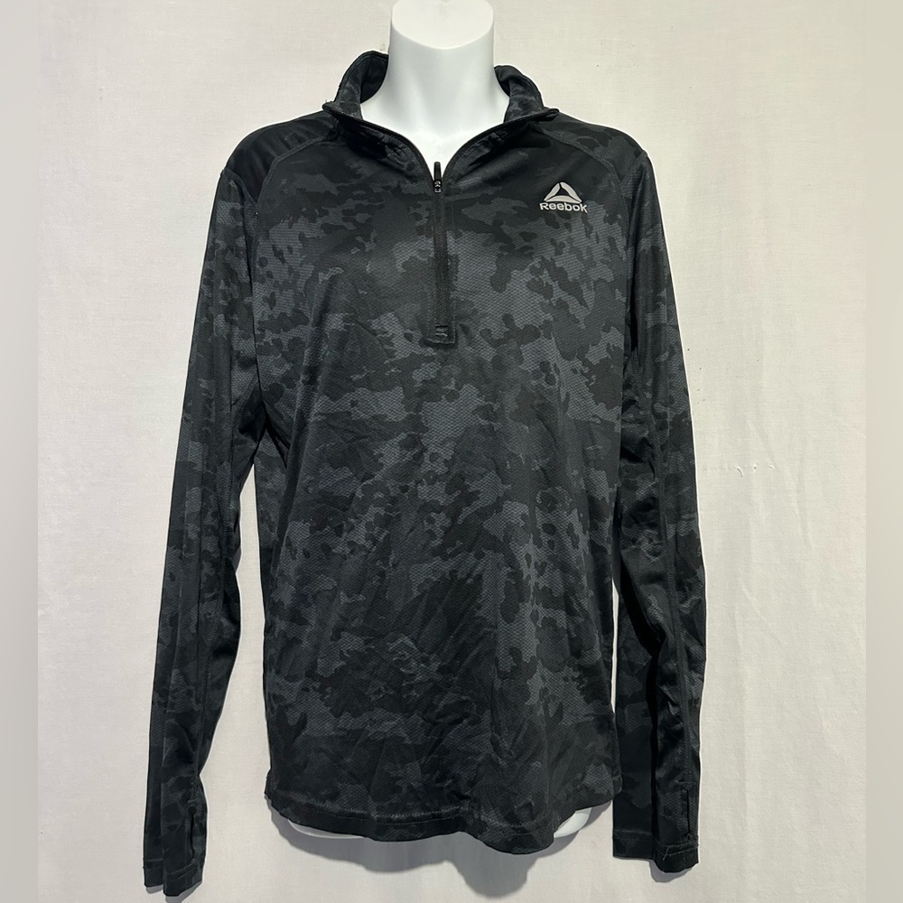 Reebok Black Camo Quarter Zip Pullover Long Sleeve Shirt | S